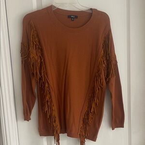 NY Collection Terracotta Fringe Sweater